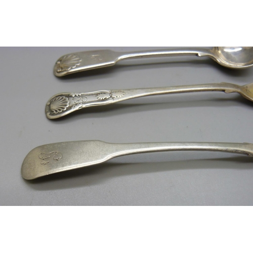 865 - Four 19th Century silver mustard spoons, including two Exeter and one Edinburgh, 61g