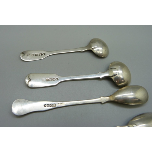 865 - Four 19th Century silver mustard spoons, including two Exeter and one Edinburgh, 61g