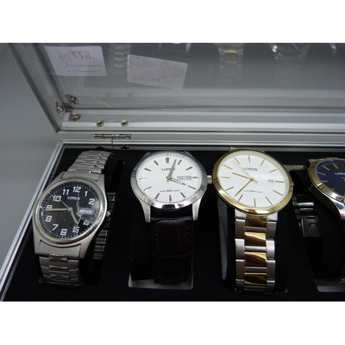 877 - A case of six wristwatches, all Lorus, one glass a/f