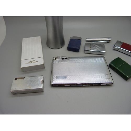 894 - Lighters including a combination cigarette case and a Ronson table lighter