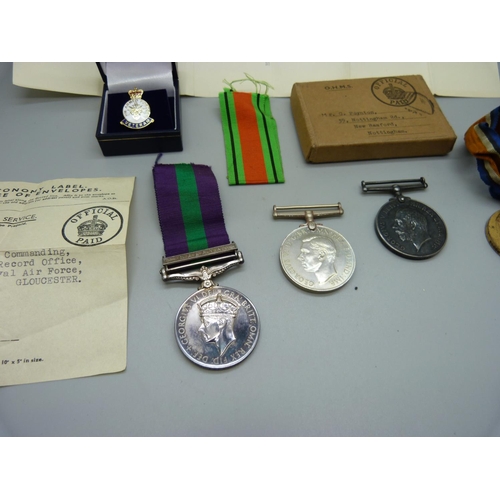 898 - A George VI General Service medal to 2446711 ACI H Johnson RAF, a pair of WWI medals to 68410 Pte. C... 