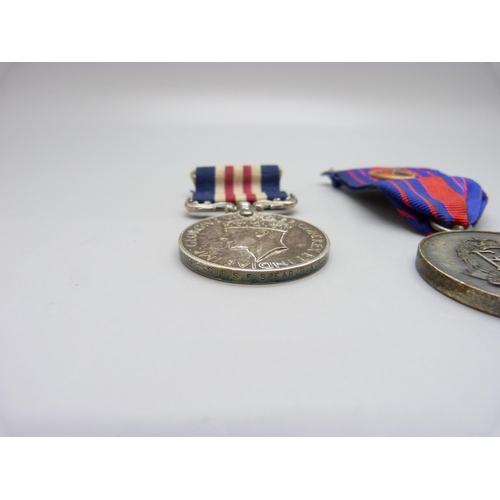 899 - A George VI Military Medal to T/170411 Sjt. S.F. Spear R.A.S.C. and one other medallion