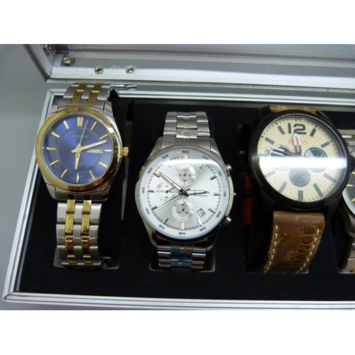 924 - Six fashion wristwatches, Boss, Hilfiger, etc.