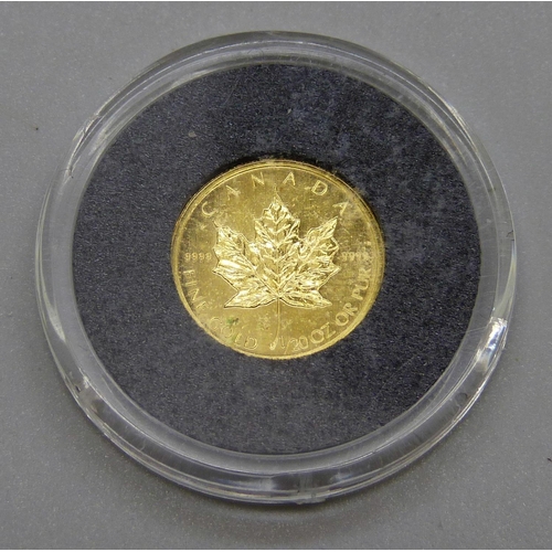 940 - A Canadian 2004 1 dollar gold coin, 1/20oz. of 9999 pure gold, 1.55g