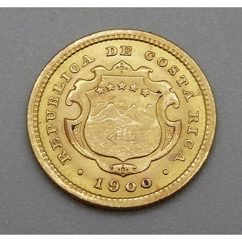 948 - A 1900 Costa Rica Dos Colones .900 fineness gold coin, 1.5g