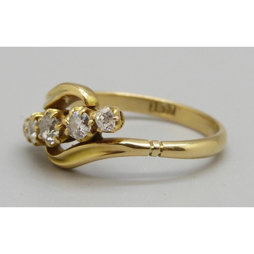 952 - An 18ct gold and five stone diamond ring, 3.8g, Q