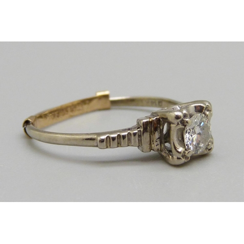 960 - A 14ct gold and diamond solitaire ring, approximately 0.38ct diamond weight, 2g, M