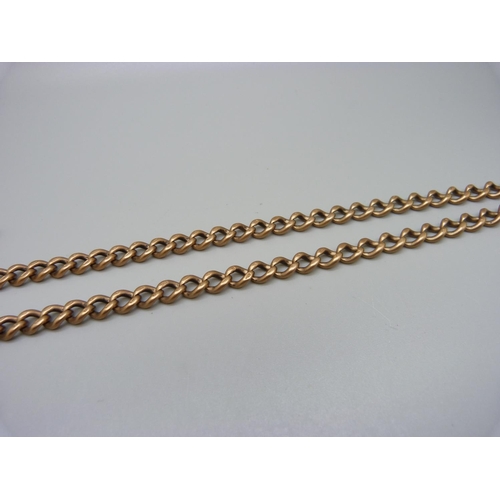 991 - A 9ct gold Albert chain, 52.7g, links worn and T-bar loop a/f