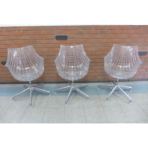 1 - A set of three Italian Driade Meridiana perspex and chrome revolving chairs, designed by Christophe ... 