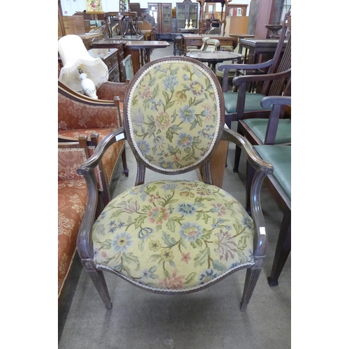 158 - A 19th Century French mahogany and fabric upholstered fauteuil chair