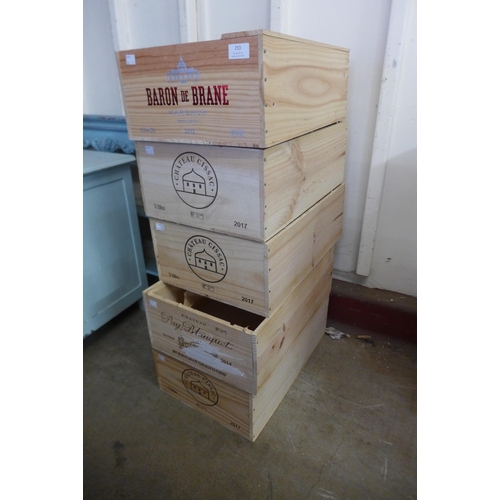 253 - Five pine wine crates