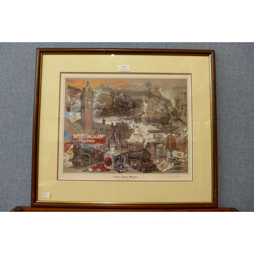 292 - A signed John Michael Webster print, Victoria Station, framed