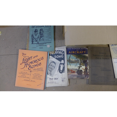 404 - A collection of vintage books, 78rpm record box sets, sheet music and song books