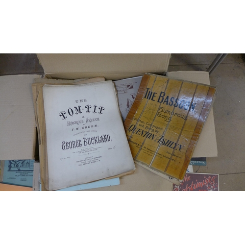 404 - A collection of vintage books, 78rpm record box sets, sheet music and song books