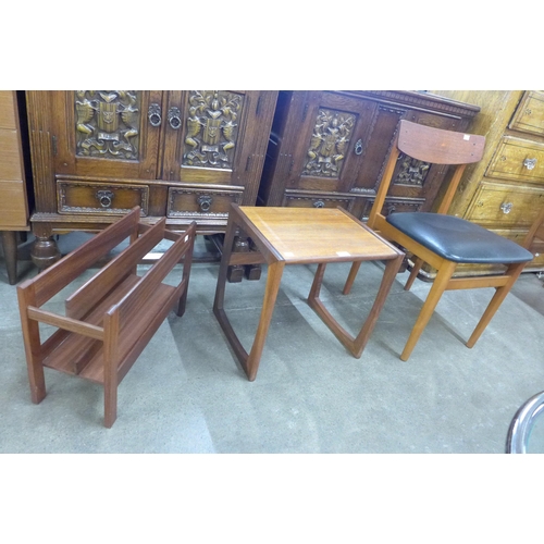 50 - A teak magazine rack, a G-Plan Quadrille teak occasional table and a chair