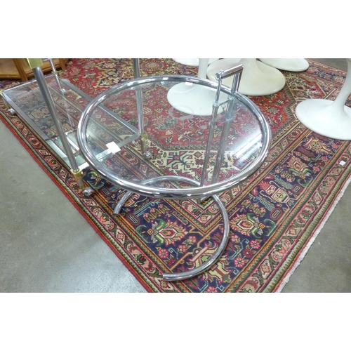 52 - An Eileen Gray style chrome and glass topped occasional table