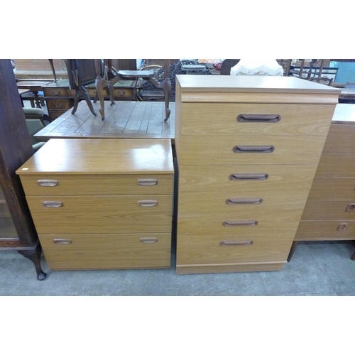 61 - A teak chest of drawers and a teak effect chest of drawers