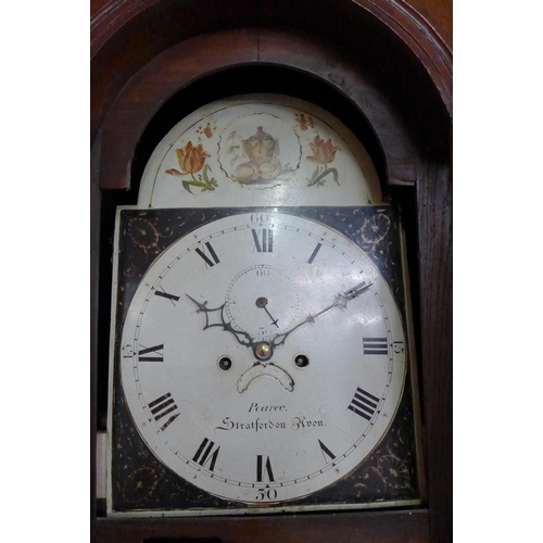 95 - A George III oak and mahogany 8-day longcase clock, the painted dial signed Pearce, Stratford on Avo... 