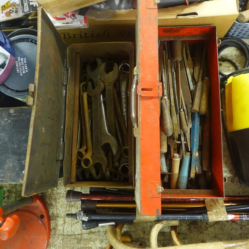 2115 - Two metal tool chests containing spanners, files and chisels