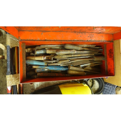 2115 - Two metal tool chests containing spanners, files and chisels