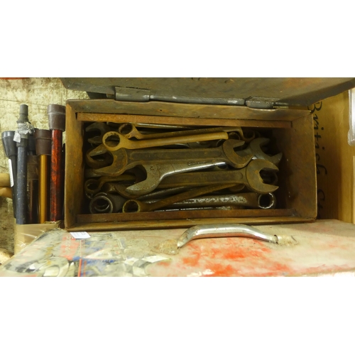 2115 - Two metal tool chests containing spanners, files and chisels