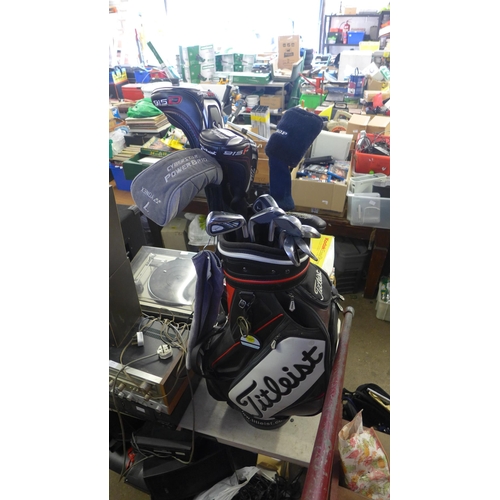 2217 - Golf Club Set: 4 Titleist 915 woods, Ping G20 5 wood, Mizuno JPX irons (6,7,8,9, 56 and a 50 Scotty ... 