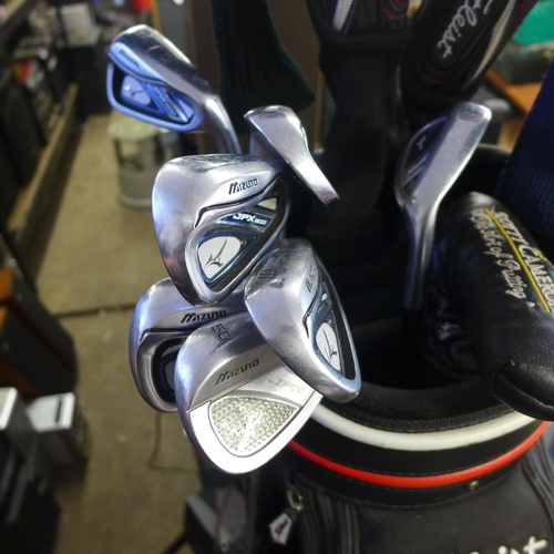 2217 - Golf Club Set: 4 Titleist 915 woods, Ping G20 5 wood, Mizuno JPX irons (6,7,8,9, 56 and a 50 Scotty ... 