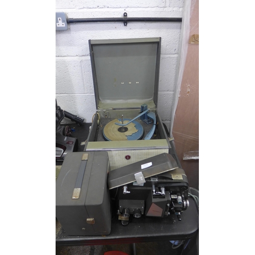 2250 - Bush type SRP - portable record player with monarch turntable plus Raynox cine projector