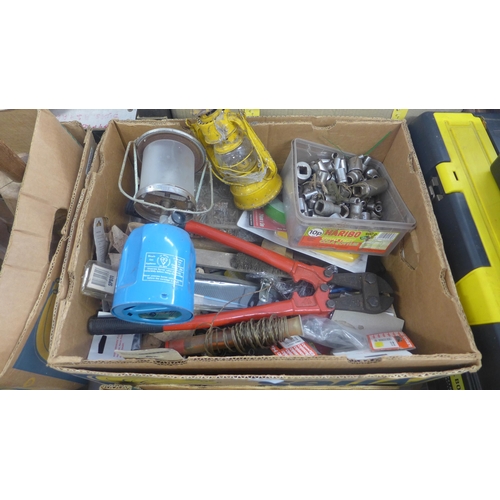 2018 - 2 Boxes of hand tools inc.  files, bolt cutter, sockets, drill bits, etc.