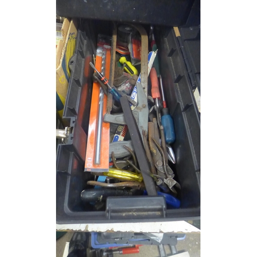 2021 - 2 Tool boxes of hand tools inc. saw, sanding bits, screwdrivers, etc.