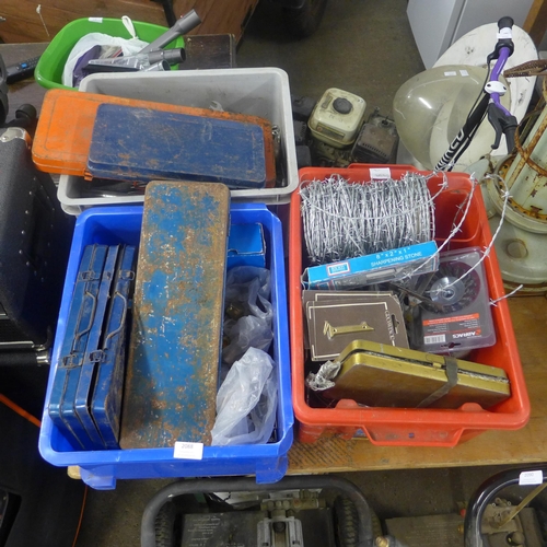 2088 - 3 Boxes of assorted hand tools inc. sockets, barb wire, spanners, etc.