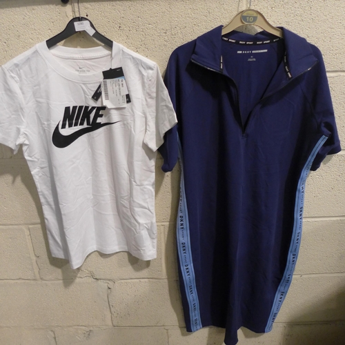 3280 - Women's white Nike T-shirt (size small) and blue XL DKNY Sport polo style dress * this lot is subjec... 