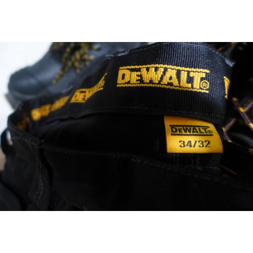 3015 - 2 Pairs of Men's DeWalt work boots (odd sizes) and a pair of Men's DeWalt work trousers, 34 x 32