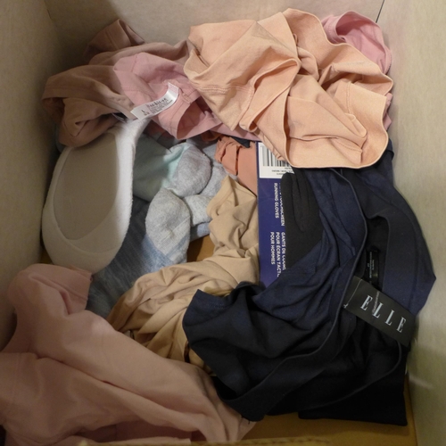 3017 - Box of Women's underwear, including: Columbia and Puma socks, Maidenform shape leggings, Speedo swim... 