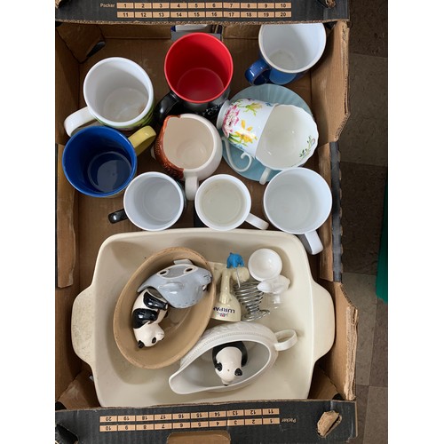 2167 - Five boxes of general household items; glasses, cookware, Kilner jars, etc.