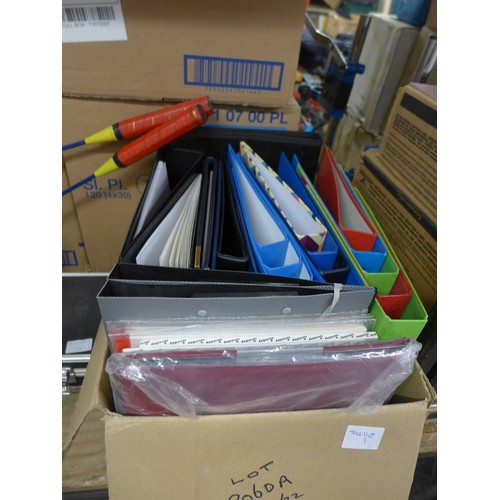 2060a - Box of stationery items; A4 ring binders, pads, dividers and plastic sleeves