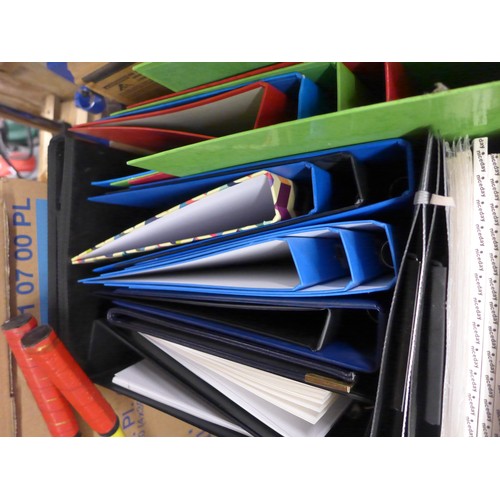 2060a - Box of stationery items; A4 ring binders, pads, dividers and plastic sleeves