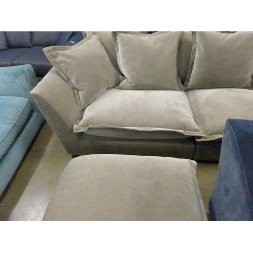 1361 - A stone velvet oversized sofa and footstool