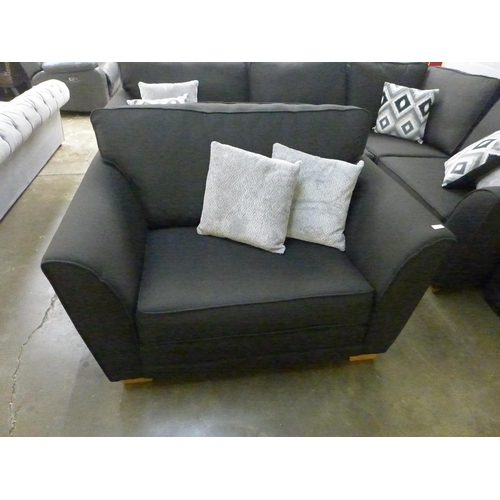 1403 - A Phillie black fabric CHF corner sofa and love seat with footstool * this lot is subject to VAT