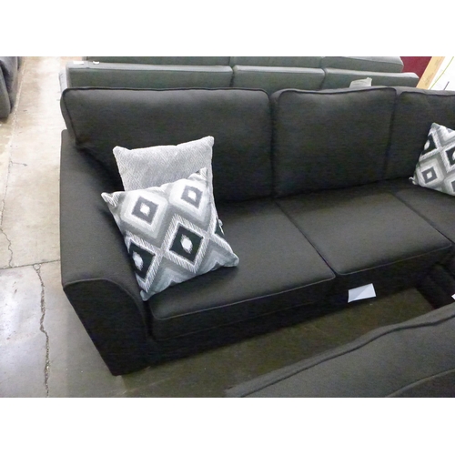 1403 - A Phillie black fabric CHF corner sofa and love seat with footstool * this lot is subject to VAT