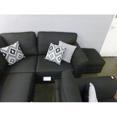 1403 - A Phillie black fabric CHF corner sofa and love seat with footstool * this lot is subject to VAT