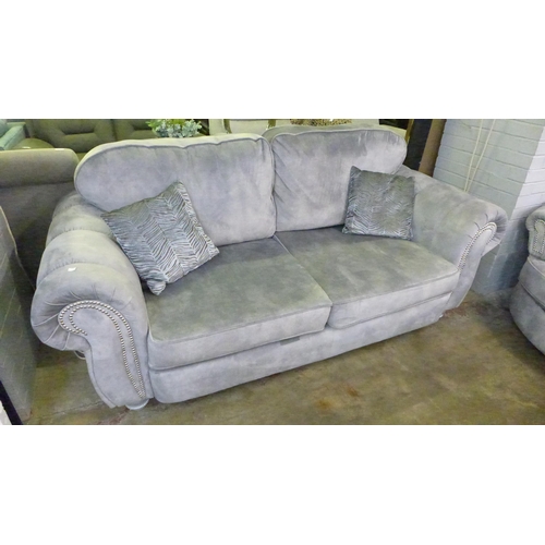 1405 - A Gracie cloud grey velvet and studded three seater and two seater sofa with swivel love seat * this... 