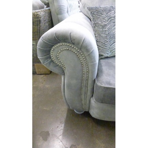 1405 - A Gracie cloud grey velvet and studded three seater and two seater sofa with swivel love seat * this... 