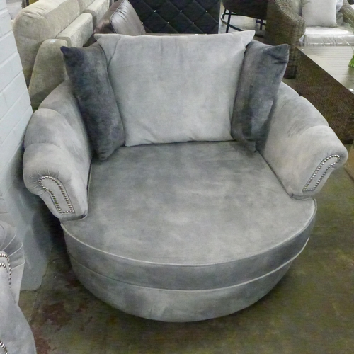 1405 - A Gracie cloud grey velvet and studded three seater and two seater sofa with swivel love seat * this... 