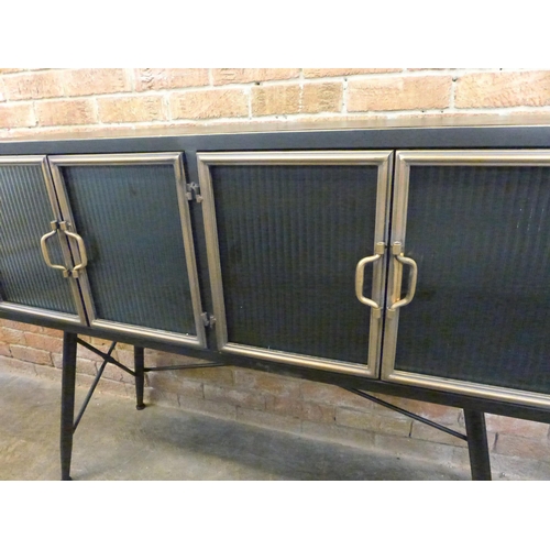 1480 - A glass fronted metal industrial style sideboard