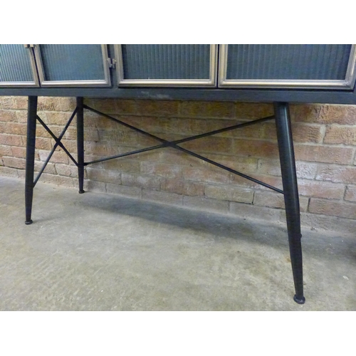 1480 - A glass fronted metal industrial style sideboard