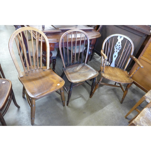 599 - Three Victorian elm kitchen chairs