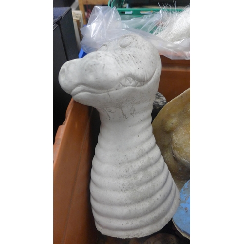 2060 - 2 Tubs of moulds Dinosaur/Loch Ness Monster garden ornament moulds, roll of fibreglass & a tub of fi... 