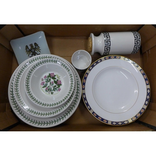 1015 - Six Royal Crown Derby Kedleston dinner plates, seconds, a collection of Portmeirion and a glass asht... 