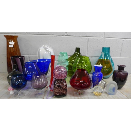 1027 - A large collection of coloured glass vases and paperweights (24) **PLEASE NOTE THIS LOT IS NOT ELIGI... 